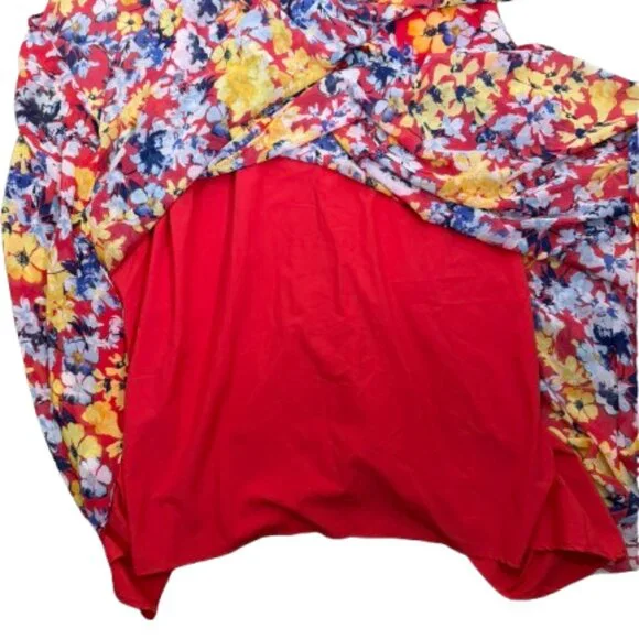 Lulus Radiant Ruby Red Floral Print Chiffon Maxi Dress Size L Worn Once - Picture 13 of 14